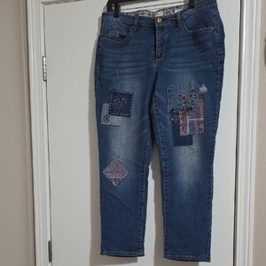 Vintage America Blue Patchwork Straight Leg Jeans